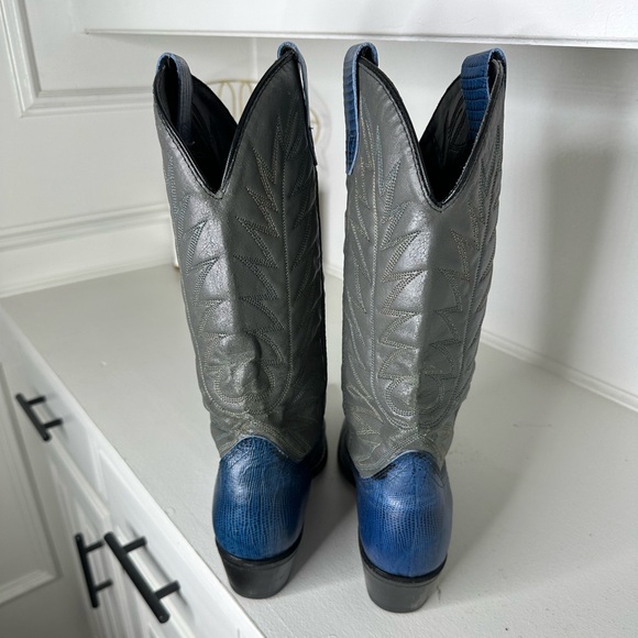 Vintage Acme Western Cowboy Boots – Blue Lizard Print Vamp & Gray Shaft Size 10 - Picture 6 of 10
